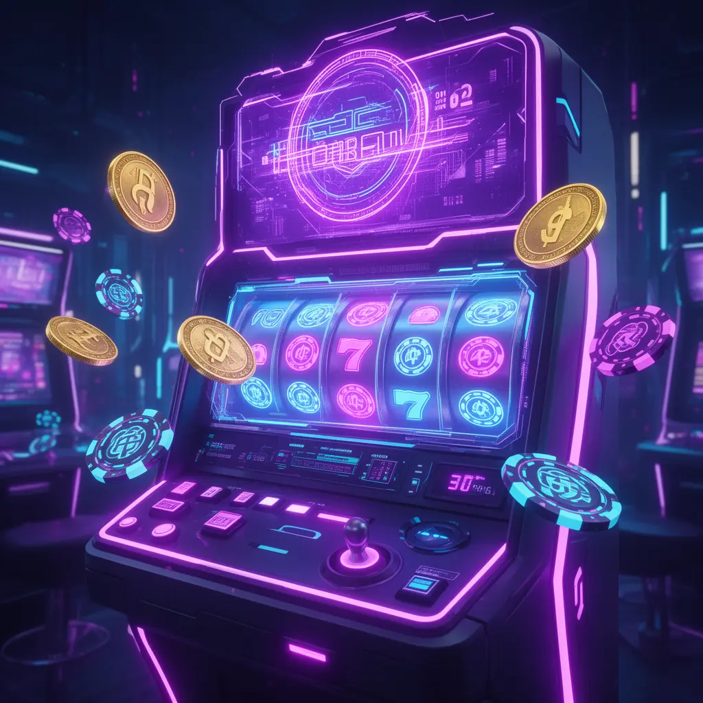 LUCKYSAA77 – Experience high tech slot gaming in Bangladesh Close up of a futuristic slot machine with glowing reels and floating coins showcasing the high tech casino atmosphere of LUCKYSAA77 for players in Bangladesh